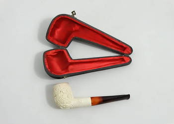 Stara Fajka Pianka Morska Meerschaum Ręcznie Rzeźbiona Z Etui