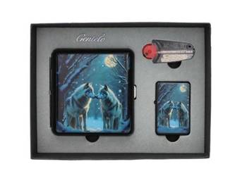 Zestaw Prezentowy z Motywem Wilka – papierośnica, zapalniczka i akcesoria