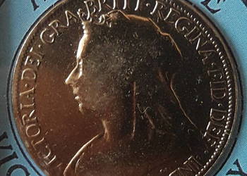 Oryginał Viktorian penny angielski grosz XIX w.