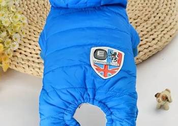 Wiosenno/jesienna niebieska kurtka z kapturem dla małego pieska (L)