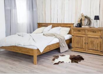 Drewniane łóżko 160x200 małżeńskie w stylu rustykalnym, sosnowe