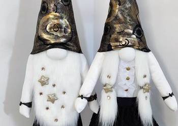 Skrzaty świąteczne krasnale gnomy para czarny biały złoty Glamour