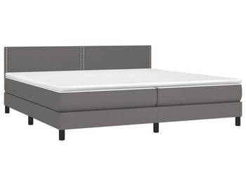 Łóżko kontynentalne z materacem i LED szara ekoskóra 200x200cm WM-3134187
