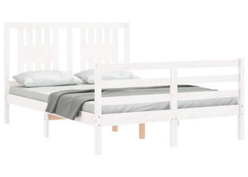 Rama łóżka z wezgłowiem biała lite drewno WM-3194542