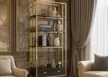 Regał złoty ze stali nierdzewnej Anew Black Premium 180x35x120