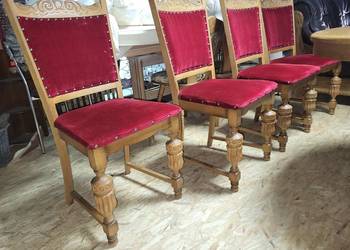 Klasyczne krzesła dębowe rzeźbione tapicerka czerwona królewskie !!