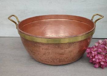 Duża miedziana misa garnek do powideł i konfitury poj. 15 l grube dno