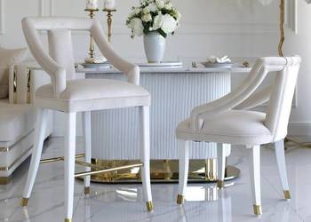 Nowoczesny hoker beżowy tapicerowany do jadalni, do wyspy klasyczny