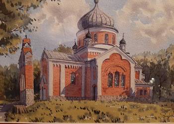 cerkiew po wezwaniem św Paraskiewy w Rzepniku akwarela 20x30
