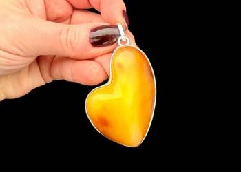 Serce bursztynowe srebro 925 bursztyn bałtycki unikat rękodzieło