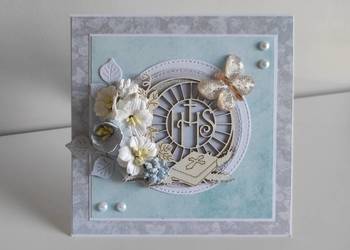 Kartka w pudełku ręcznie robiona na Pamiątkę Pierwszej Komunii Świętej Kartka w pudełku ręcznie robiona na Pamiątkę Pierwszej Komunii Świętej