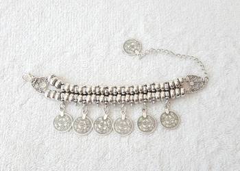 Duża bransoletka boho kolor srebrny monetki bohemian hippie etno