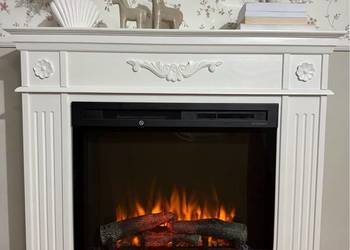 Kominek Vintage Love drewniany rękodzieło wkład elektryczny Dimplex