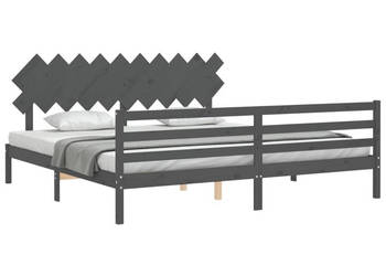 Rama łóżka z wezgłowiem szara lite drewno 200x200 cm WM-3195308