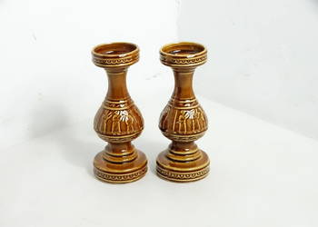 Piękne, brązowe, ceramiczne świeczniki - vintage, para!