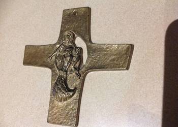 Krzyż Płaskorzeźba z Brązu Krucyfiks Jezus z Rybakami, do Zawieszenia STARY