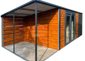 Schowek - domek ogrodowy 4x3m - wiata 1,5m drzwi szklane PCV ID1135