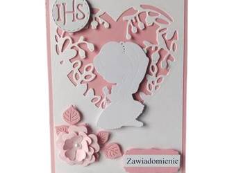 ZAWIADOMIENIA KOMUNIA DZIEWCZYNKA W SERCU RÓŻ - BIEL