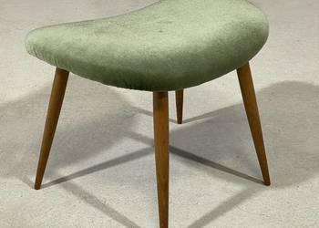 Taboret vintage PRL, zielony, drewniane nogi, lata 60/70