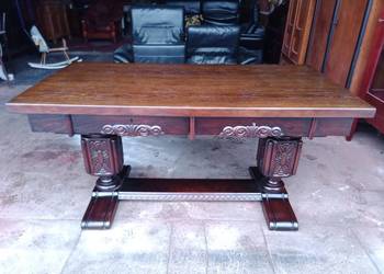 Duże biurko kompletne - odnowione , Dąb ciemny