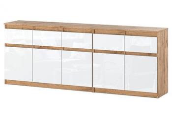 Komoda Do Salonu Best Oleksa 200cm 5 Szuflad Rtv Dąb Wotan Biały Połysk