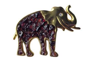 VINTAGE INDIE BROSZA KOLONIALNA SŁOŃ GANESHA YOGA NATURALNE GRANATY