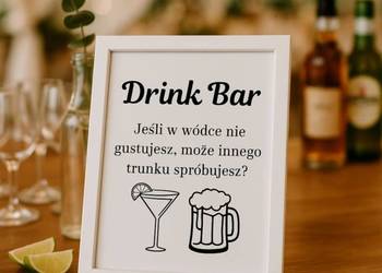 Tabliczka Drink Bar na Wesele Biała Ramka a4