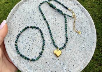 Naszyjnik i bransoletka choker kamienie naturalne agat moss mszysty