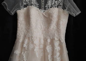 Biało/różowa suknia ślubna z tiulu L /XL