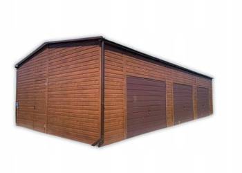 Garaż blaszany 12x6 drewnopodobny trzystanowiskowy dwuspadowy brama uchylna