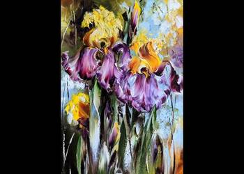 Kowalik - Irysy - 40x60cm Obraz Olejny Kwiaty Abstrakcja