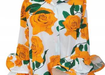 KOSZULA BLUZKA damska asymetryczna w kwiaty z falbaną - biust 132 cm