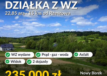 Bez prowizji: działka 2285 m² z WZ, prąd, gaz, woda, asfalt