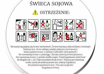 Naklejki ostrzegawcze etykiety na świece sojowe piktogramy 30 mm 200 szt