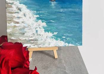 Morze.Olej.Obraz 20x20 cm z ramą.