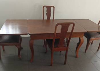 Stół rozkładany z 4 krzesłami, dębowe, antyk, stuletnie.