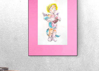 rózowy plakat A3, aniołek obraz 30x40, retro plakat amorek