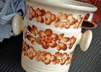 Ceramika Włocławek Fajans kwiaty brąz pomarańcz