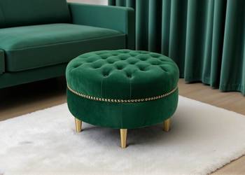 Welurowa pufa tapicerowana okrągła 60 cm zielona z nogami