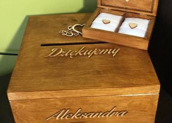 drewniane pudełko na koperty + pudełko na obrączki