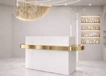 Biała - złota recepcja kosmetyczna fryzjerska ryflowana podświetlana 130