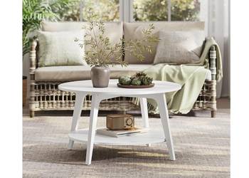 nowy stolik kawowy okrągły biały 80x45cm dwupoziomowy songmics vasagle