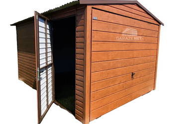 GARAŻ BLASZANY 3M X 4M POZIOM - DWUSPAD BRAMA DRZWI JASNY ORZECH 3X4 GB210