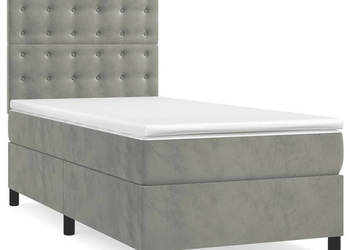 Łóżko kontynentalne z materacem i LED szare aksamit 90x200 cm WM-3136341