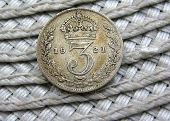Wielka Brytania 3 Pensy 1921r - SREBRO - Nieczyszczona