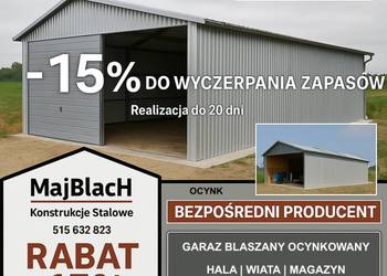 Garaż Blaszany OCYNKOWANY| Montaż Gratis | Wiata | PRODUCENT Maj-Blach