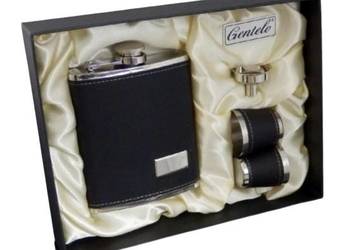 Piersiówka z Kieliszkami w Czarnej Eko-Skórze w Eleganckim Opakowaniu