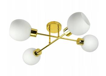 Lampa Wisząca Żyrandol Plafon Złoty Kule Biały Mat Poczwórna