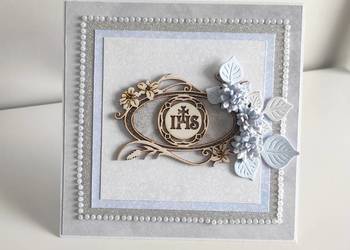 Kartka ręcznie robiona Komunia Święta IHS Kartka ręcznie robiona Komunia Święta IHS