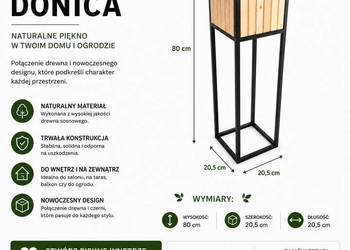 Donica Stojak LOFT 20,5x20,5x80 – czarna rama, drewno bezbarwne